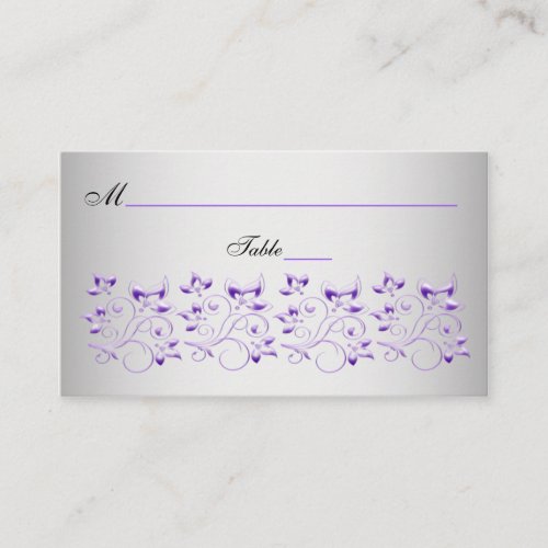 Purple, Black, and Silver Floral Place Cards Business Card Template