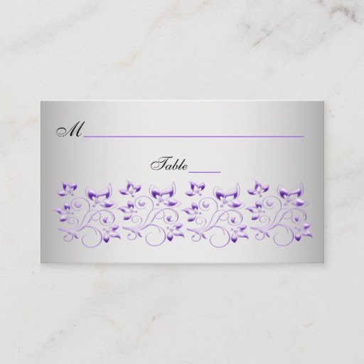 Customizable Purple, Black, and Silver Floral Place Cards Business Card Template