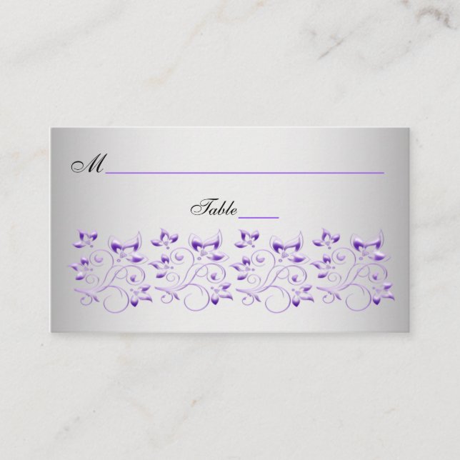 Purple, Black, and Silver Floral Place Cards (Front)