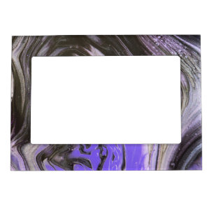 Purple Black and Silver Tree Ring Acrylic Pour Magnetic Frame
