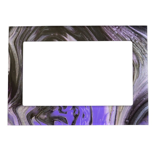 Purple Black and Silver Tree Ring Acrylic Pour Magnetic Frame (Front)
