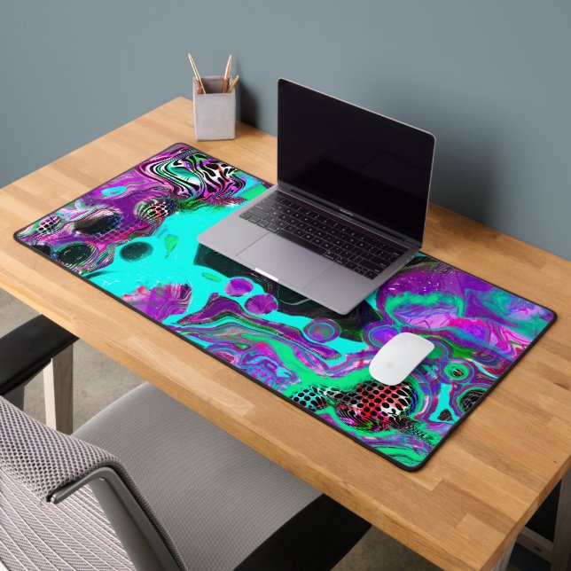 Purple, Black and Teal Fluid Art Desk Mat (Office 2)