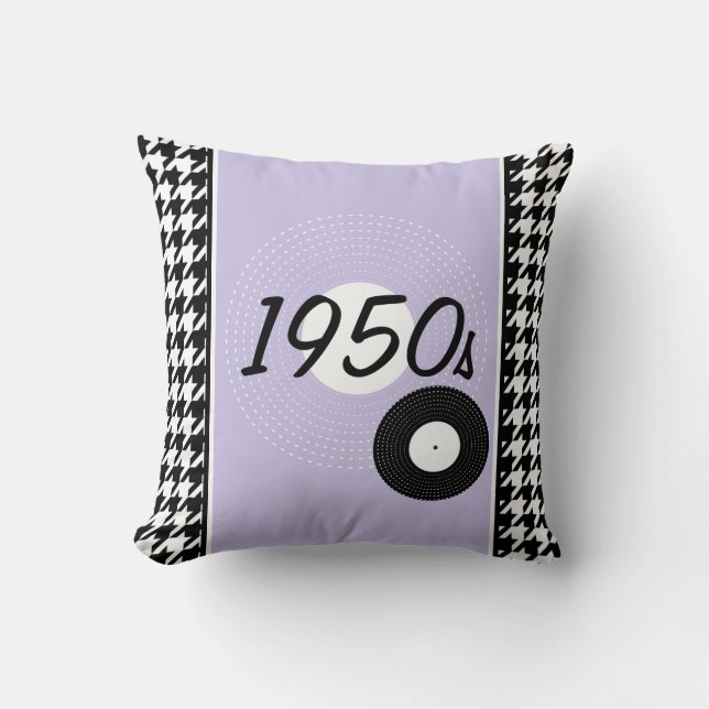 Purple, black and white 1950s theme Announcement Throw Pillow (Front)