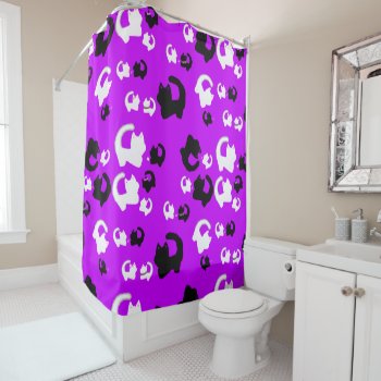Purple  Black  And White Cat Shower Curtain by SPKCreative at Zazzle