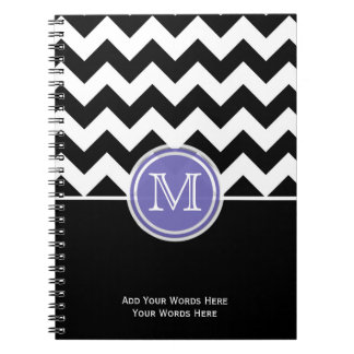 Purple Black And White Chevron Monogram Notebook