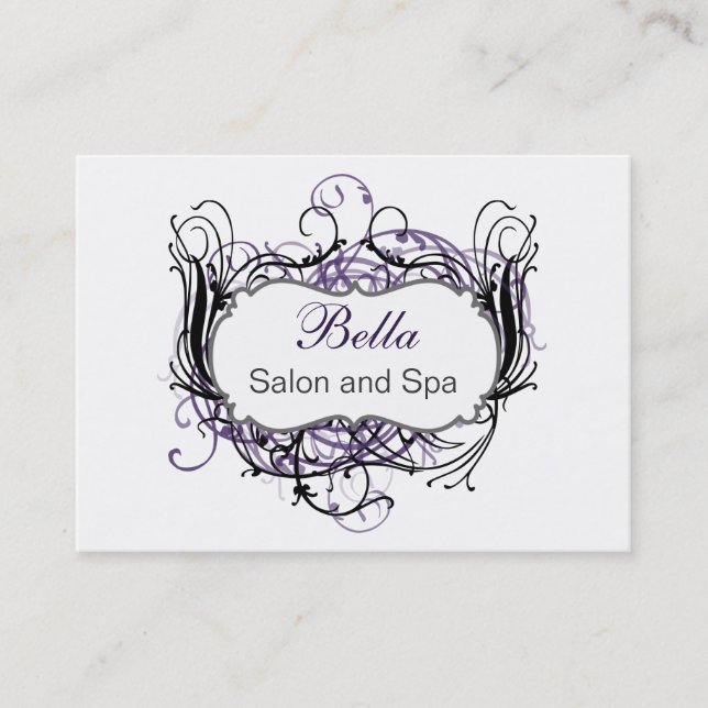 purple,black and white Chic Business Cards (Front)