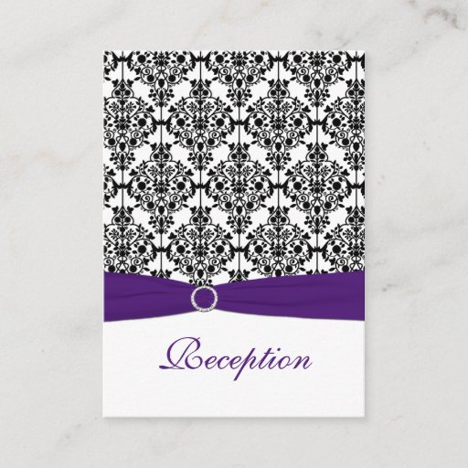 Customizable Purple, Black and White Damask Reception Card Business Card Template
