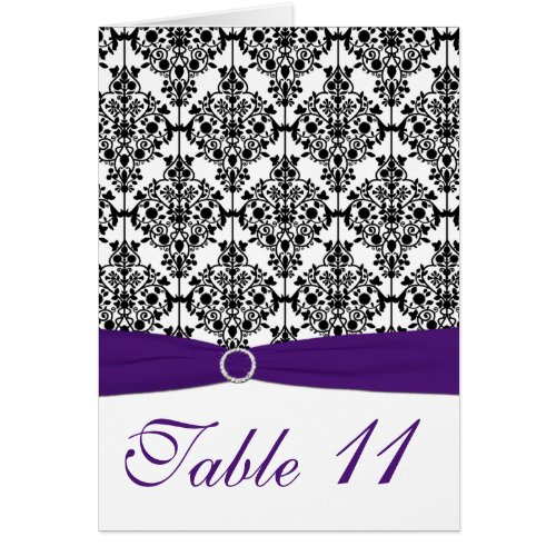 Purple Black and White Damask Table Number Card