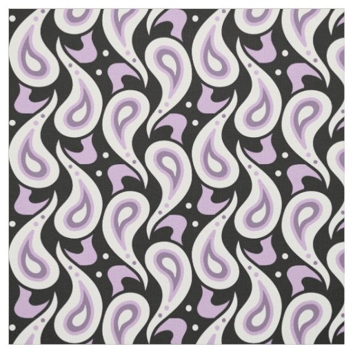 Purple, Black and White Paisley Geometric Pattern Fabric