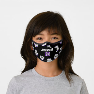 Purple, Black and White Soccer Premium Face Mask