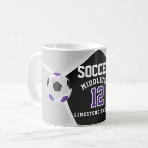 Purple, Black and White ⚽ Soccer Sport Coffee Mug