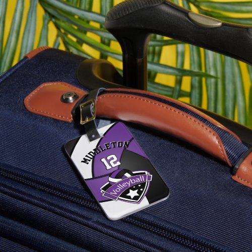 Purple Black and White Sport Volleyball  Luggage Tag