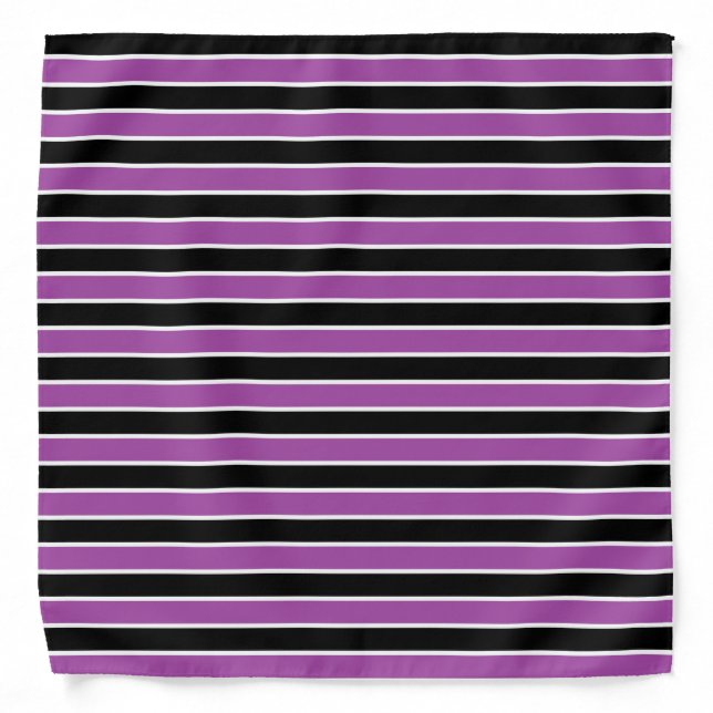 Purple, Black and White Stripes Bandana (Front)