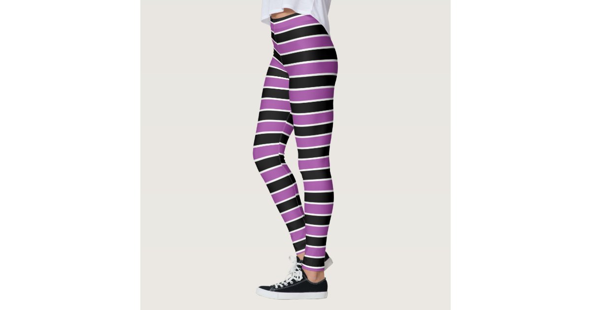 Dark Purple White Striped Womens Leggings, Stripe Leggings