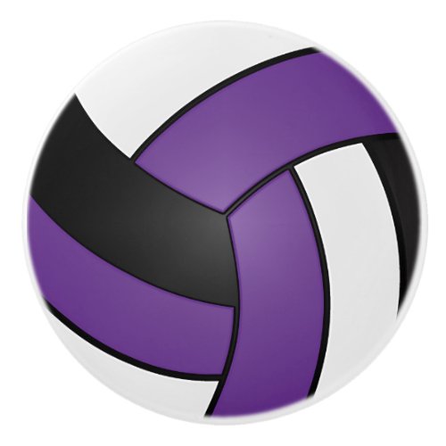 Purple Black and White Volleyball Ceramic Knob