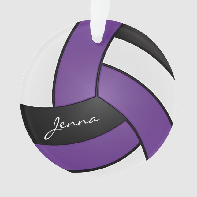 Purple, Black and White Volleyball | DIY Text Ornament (Front)