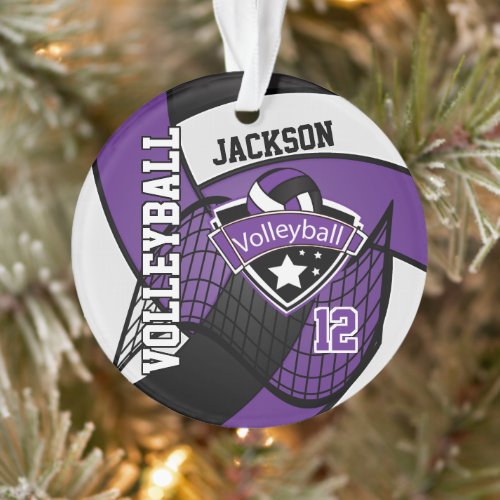 Purple Black and White Volleyball   Ornament