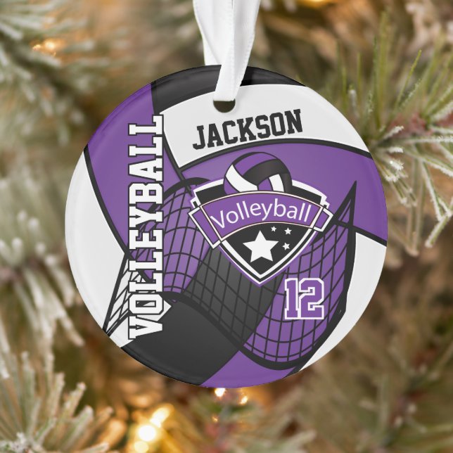 Purple, Black and White Volleyball  🏐❤ Ornament (Tree)