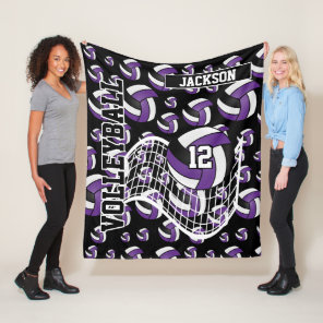 Purple, Black and White Volleyball Pattern Fleece Blanket