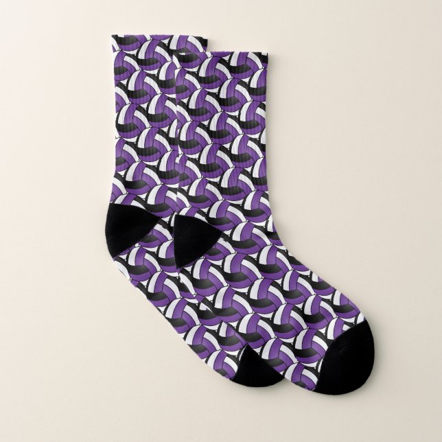 Purple, Black and White Volleyball Pattern Socks (Pair)
