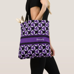 Purple, Black and White Volleyball Personalize Tote Bag