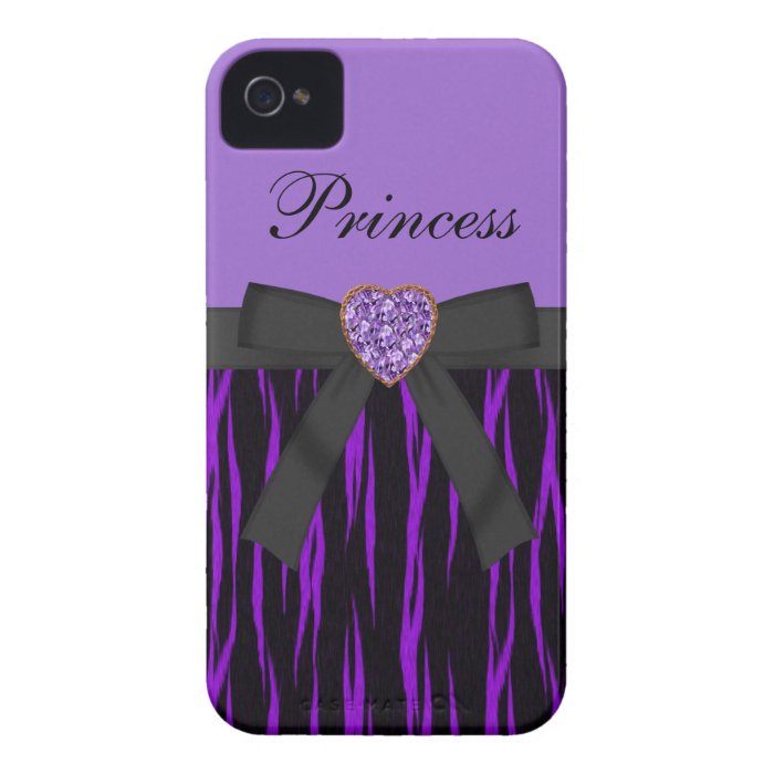 Purple & Black Animal Print Bow & Bling iPhone 4 iPhone 4 Case Mate Cases