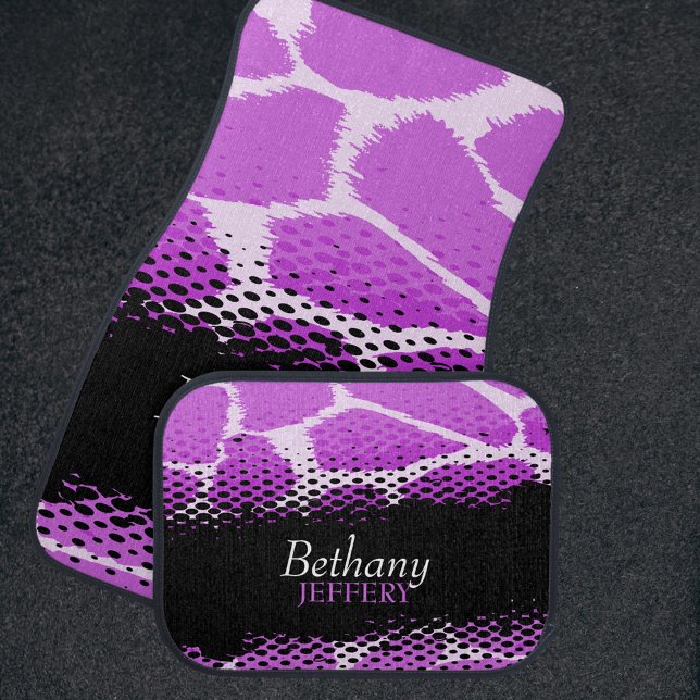Purple black animal print named graphic car mats (Creator Uploaded)