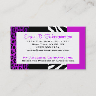 Purple & Black Animal Print Zebra and Leopard Business Card