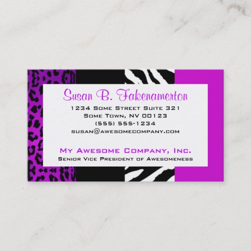 Purple &amp; Black Animal Print Zebra and Leopard Business Cards