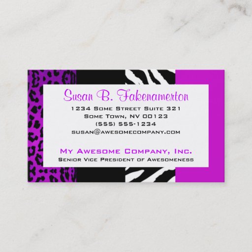 Customizable Purple &amp; Black Animal Print Zebra and Leopard Business Cards