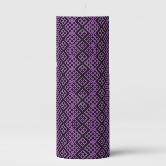 Purple + Black Art Deco Pattern Pillar Candle (Front)
