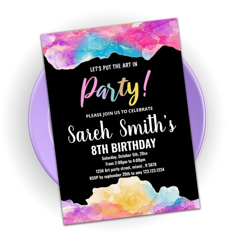 Purple Black Art in Party Paint Birthday Invitation