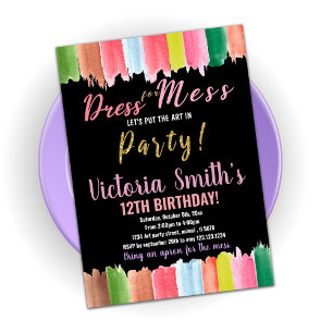 Purple Black Art in Party Paint Birthday Invitation