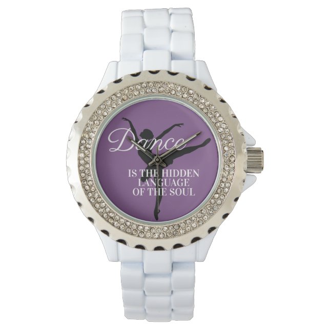 Purple Black Ballerina Dancer Silhouette Quote Watch (Front)