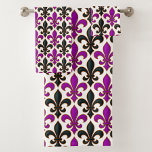 Purple Black Baroque Fleur-de-lis Pattern Design  Bath Towel Set