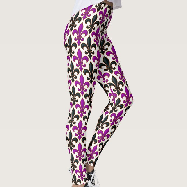 Purple Black Baroque Fleur-de-lis Pattern Design  Leggings (Creator Uploaded)