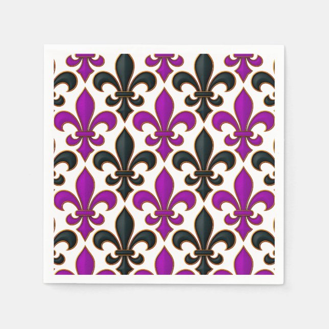 Purple Black Baroque Fleur-de-lis Pattern Design  Napkins (Front)
