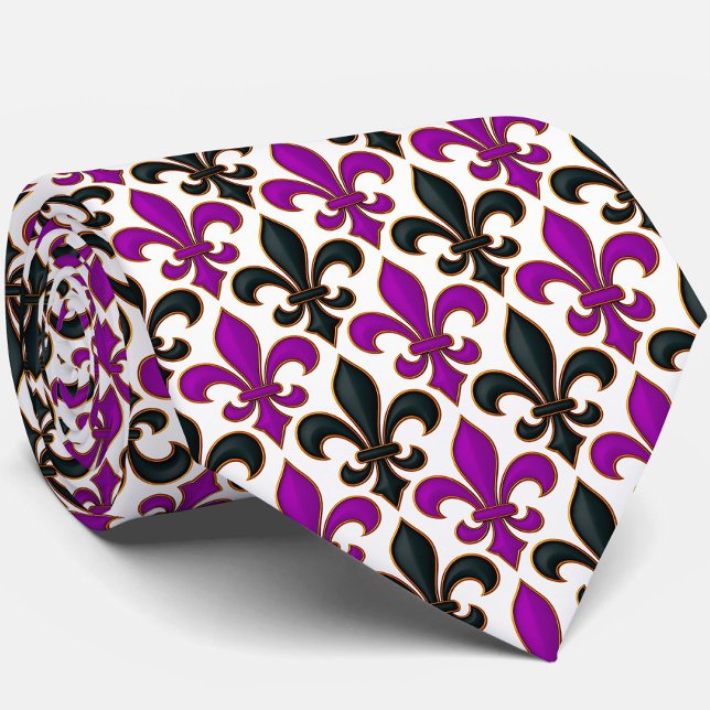 Purple Black Baroque Fleur-de-lis Pattern Design  Neck Tie (Creator Uploaded)