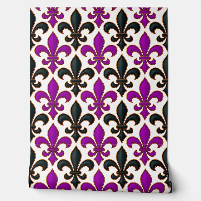 Purple Black Baroque Fleur-de-lis Pattern Design  Wallpaper (Unrolling)