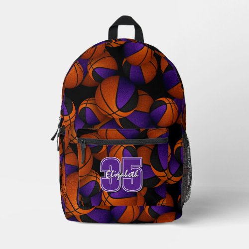 Purple black basketball team colors player name  printed backpack