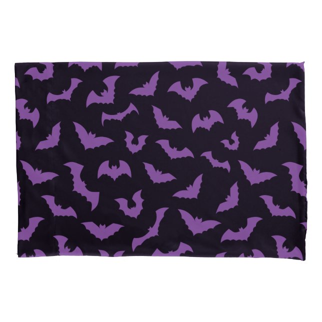 Purple black bats witch horror pillow case (Front)
