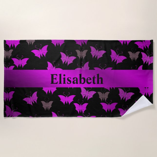 purple,black beach towel (Front)