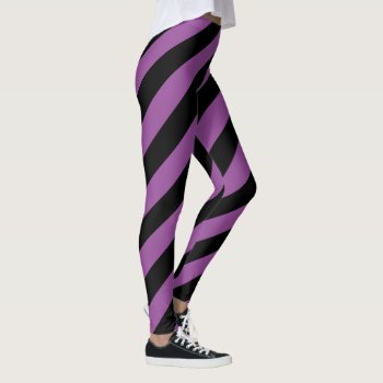Purple Black Big Diagonal Stripe Pattern Leggings by oph3lia at Zazzle