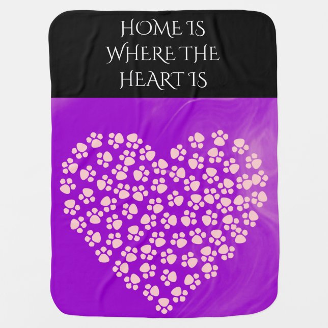 Purple/black blanket "home is where the heart is". (Front)