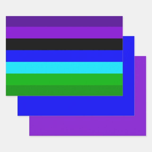 Purple, Black, Blue and Green Stripes Wrapping Paper Sheets (Set)