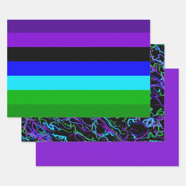 Purple, Black, Blue and Green  Wrapping Paper Sheets (Set)