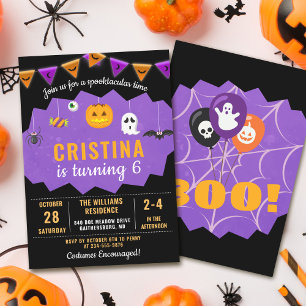 Purple Black Boo Halloween Spooktacular Birthday Invitation