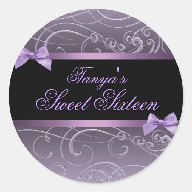 Purple/Black Bow & Swirl Sweet 16 Envelope seal (Front)