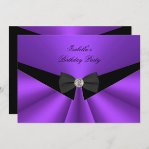 Purple Black Bow Tie Birthday Party Diamond 2 Invitation