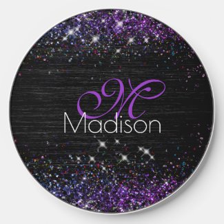 Purple black brushed metal glitter monogram